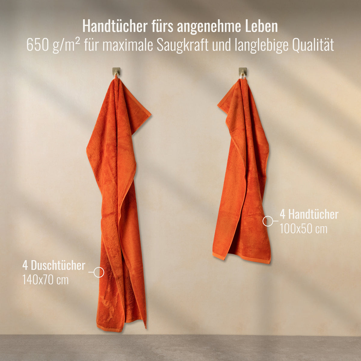 Bomlins Handtuch Set Orange 8er – aufgehängt, hochwertige Verarbeitung