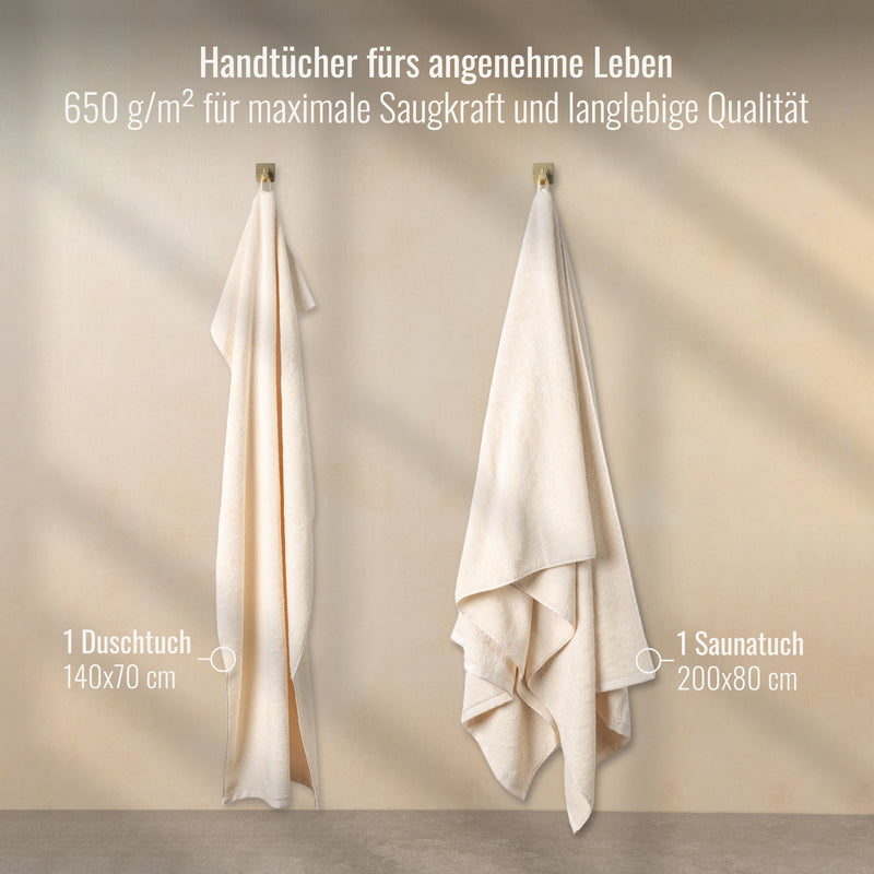 Saunahandtuch + Duschtuch Elfenbein