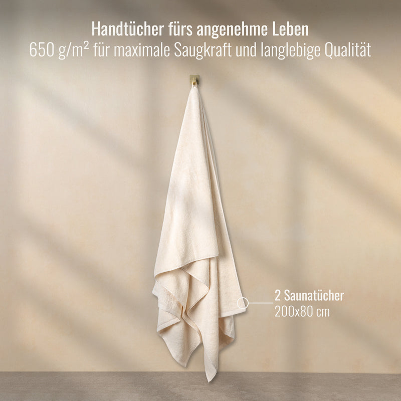 2er Set Saunahandtücher Elfenbein 80x200 cm