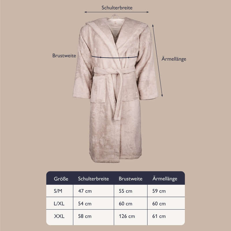 Größentabelle und Produktdetails Bomlins Bademantel Cashmere
