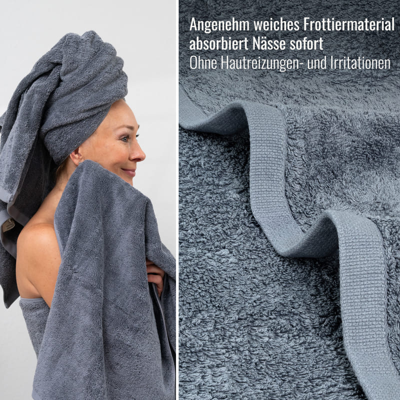 2 Saunahandtücher + 2 Duschtücher Grau/Anthrazit