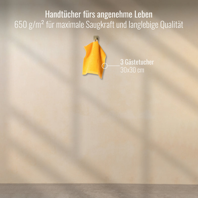 Bomlins Gästetuch Set Gelb 3er – aufgehängt, hochwertige Verarbeitung